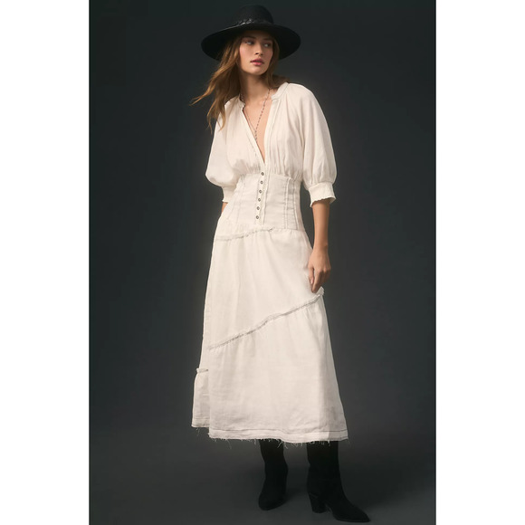 NWT Anthropologie White Corset Midi Shirt Dress - Large - Picture 1 of 5